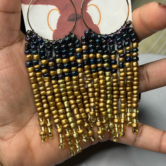 Chic Gold and Black Beaded Earrings - Picture 3 of 3